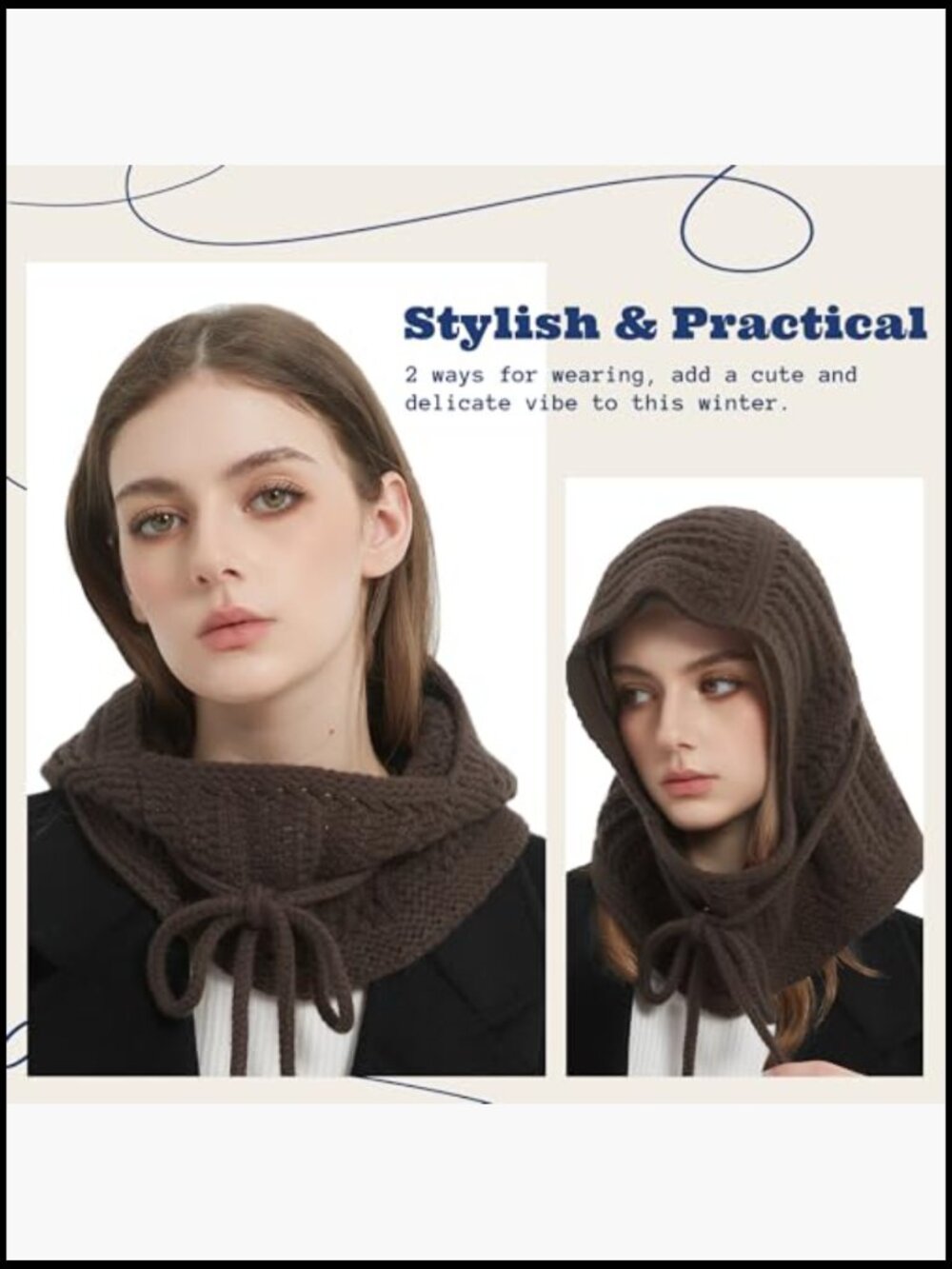 100% Merino Wool Balaclava - Hooded Scarf & Hat in One - Picture 2 of 6